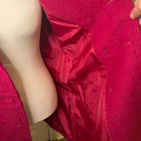 “Ann Taylor”LOFT Hot Pink Pea Coat with Wide Notched Lapel and Medium Length - Picture 7 of 13